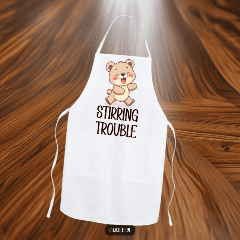 Funny Bear Cub Apron: A giggling bear cub comically chasing its own tail, perfect for adding humor to kitchen duties.