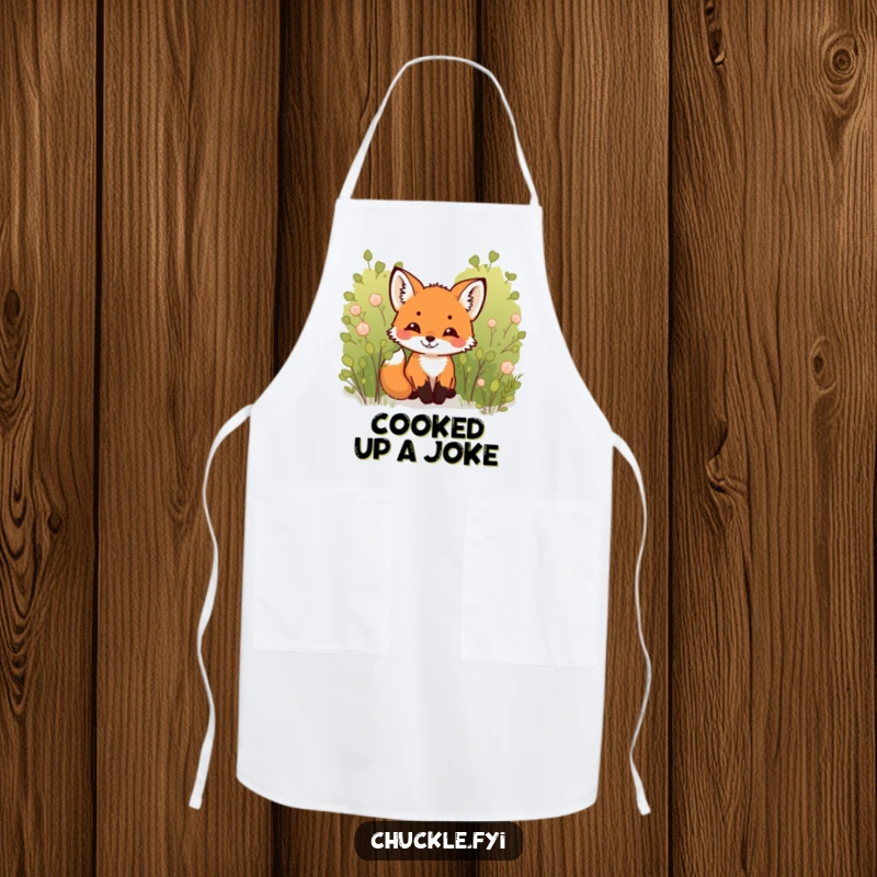 Funny Fox Cub Apron: A tiny, adorable fox cub peeking from behind a bush, its expression full of infectious chuckles.
