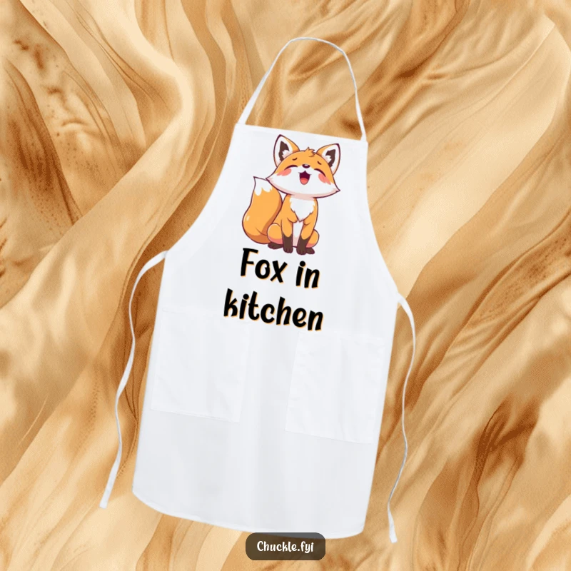 Funny Playful Fox Apron depicting a fox with head thrown back, joyfully howling while preparing food.
