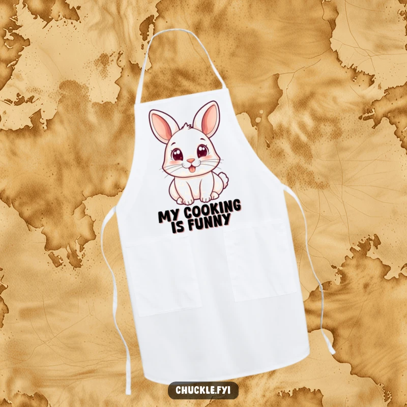 Funny apron featuring a small rabbit with wide, joyful eyes bopping its nose, adding a humorous and charming touch to cooking.
