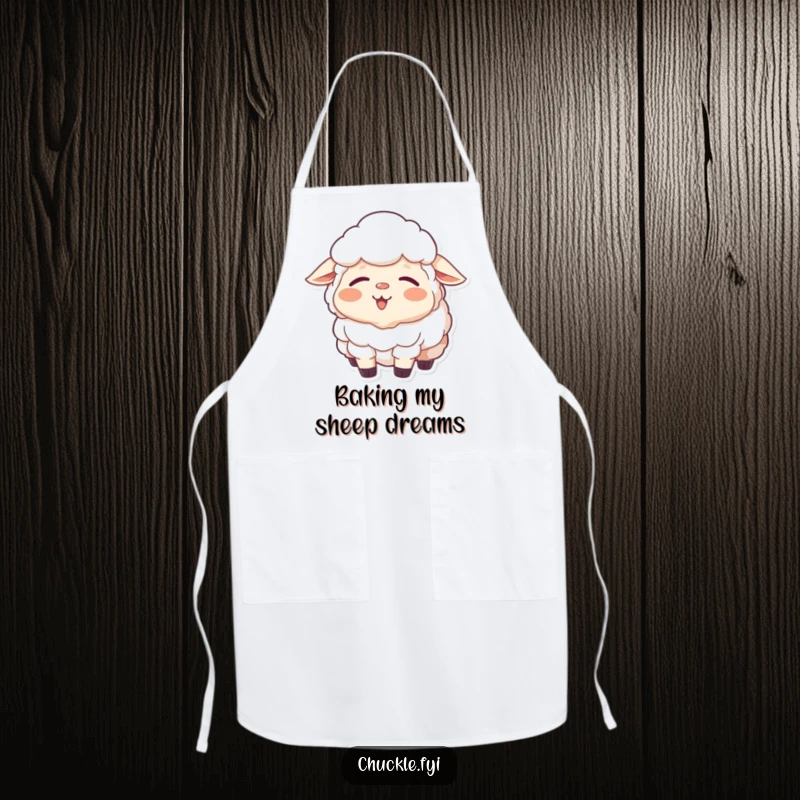Funny Sheep Apron: A sleepy sheep yawning with a huge, happy, contented smile, ready for kitchen duty.