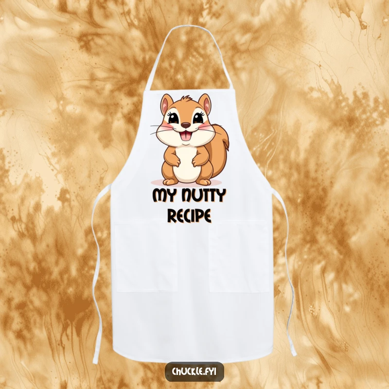 Funny apron showcasing a cute squirrel doing a comical, theatrical bow with a huge smile, ready for kitchen showtime.