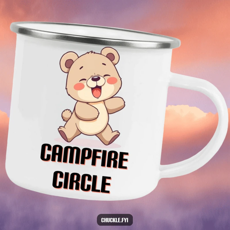 Funny Bear Cub Camping Mug: A giggling bear cub comically chasing its own tail, perfect for outdoor adventures with humor.