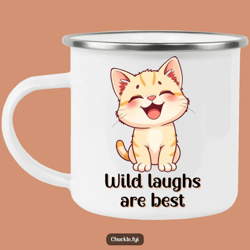 Funny Kitten Laugh Camping Mug - Enamel Perked Ears, Happy Cat, Outdoor Funny Gift