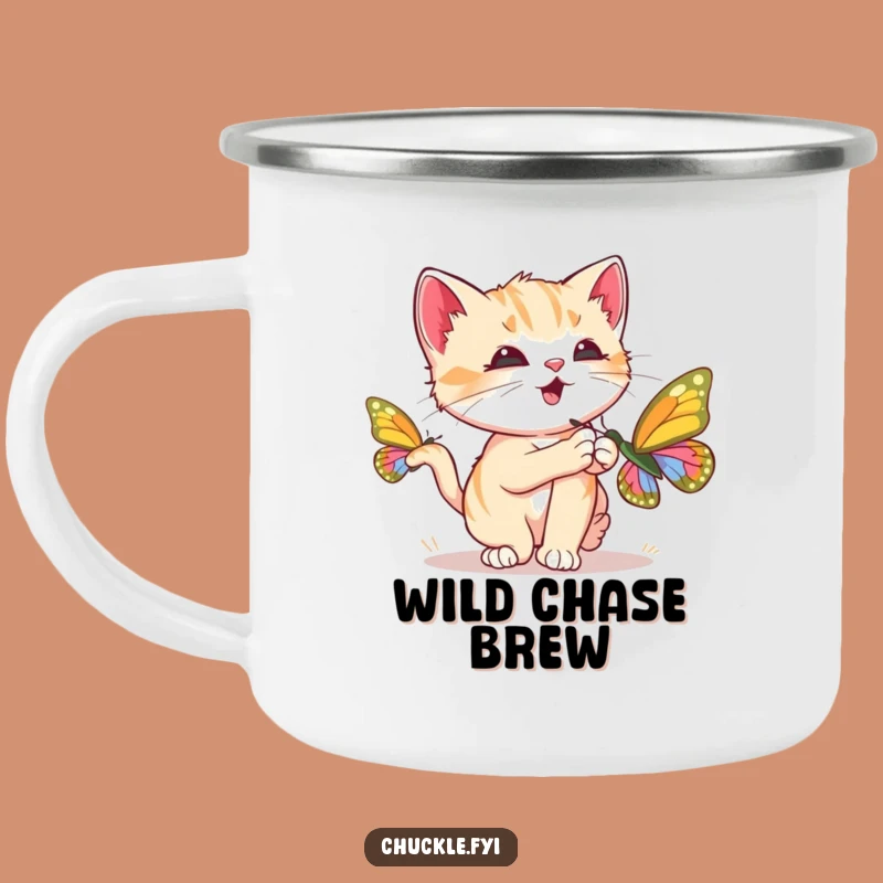 Funny Kitten Camping Mug: Adventure Purrs, Butterfly Chase, Ideal Funny Gift