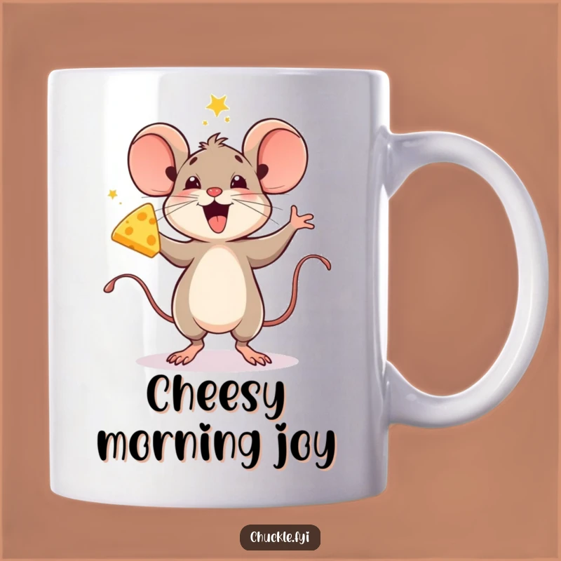 Funny Mouse Celebrating with Cheese Mug - Delightful Jigging Mouse Gift