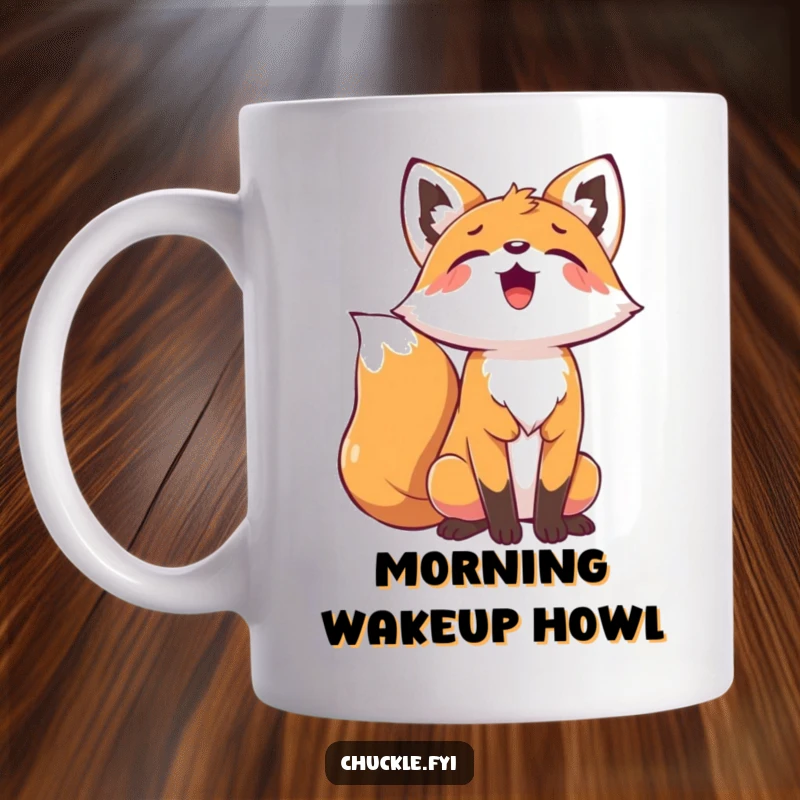Funny Playful Fox Mug with head thrown back, letting out a joyful howl of pure, uninhibited fun and laughter.