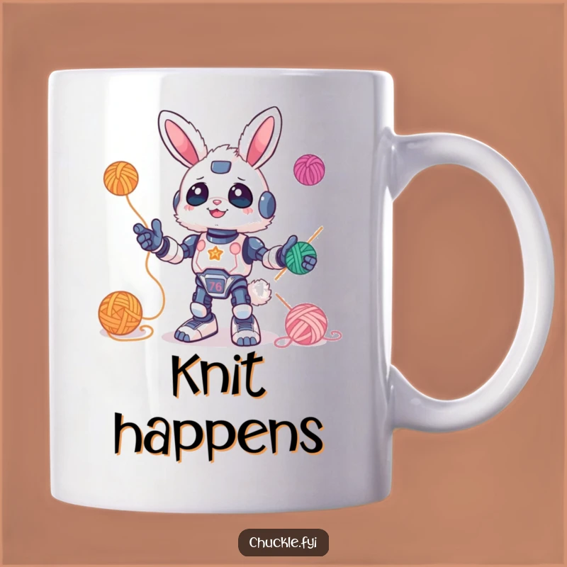 Funny Bunny Robot Juggling Yarn Mug: Whimsical Fun and a Perfect Funny Gift
