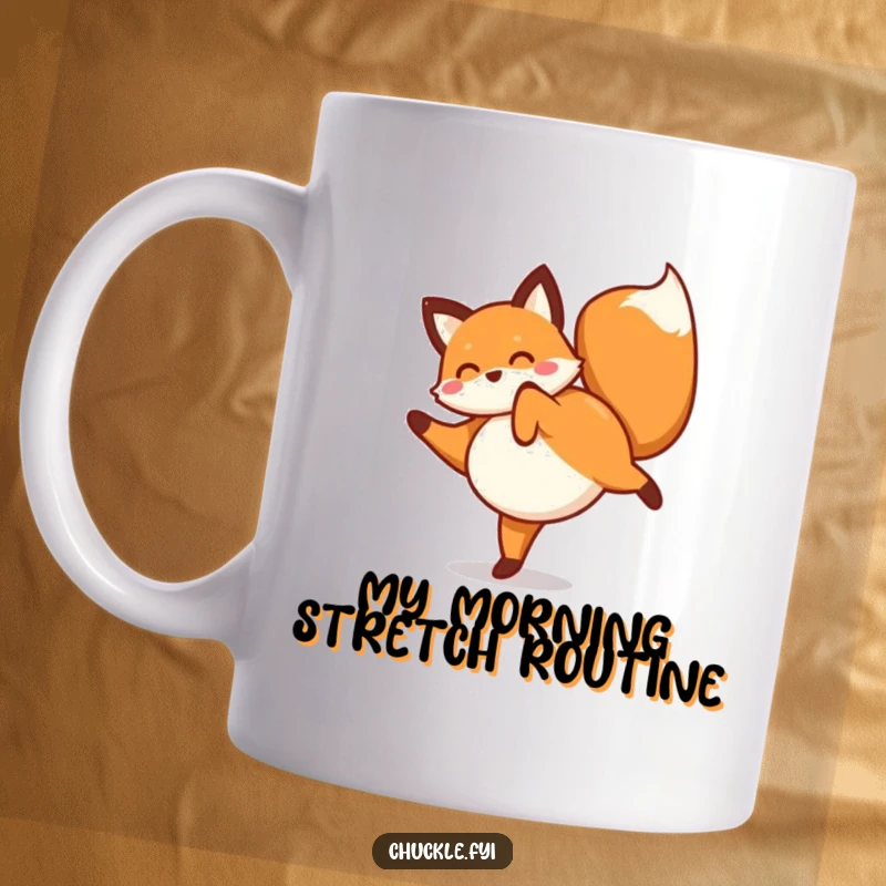 Funny fox mug of a playful fox doing a happy cartwheel, tail wagging enthusiastically, spreading joy and humor.