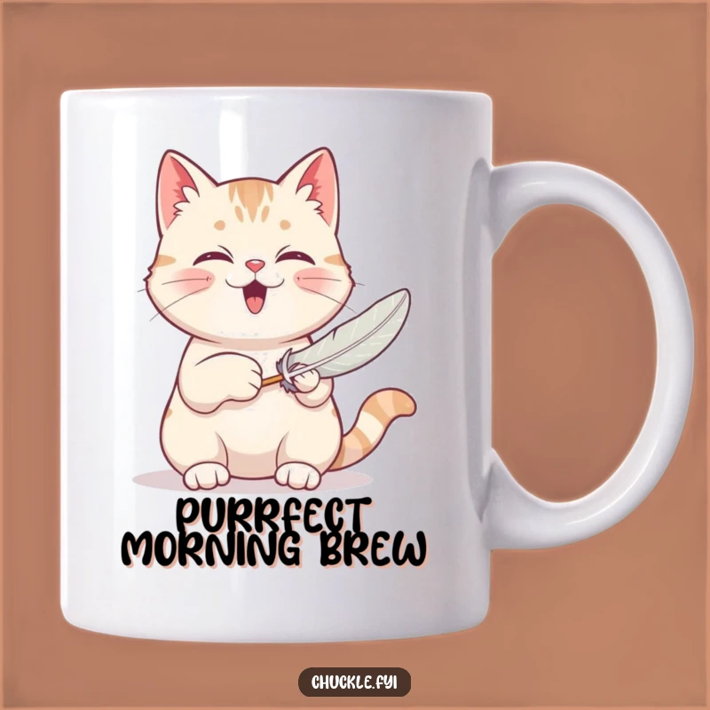 Funny Cat Mug: Contented Purring Kitty Batting Feather Toy