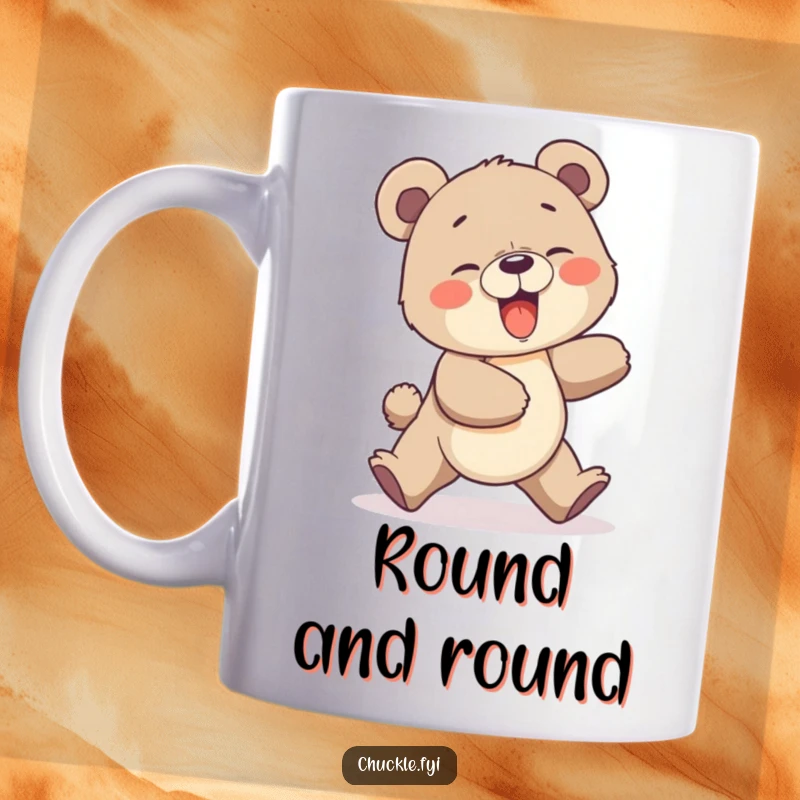 Funny Bear Cub Mug: A giggling bear cub comically chasing its own tail in a dizzying, joyful spin.