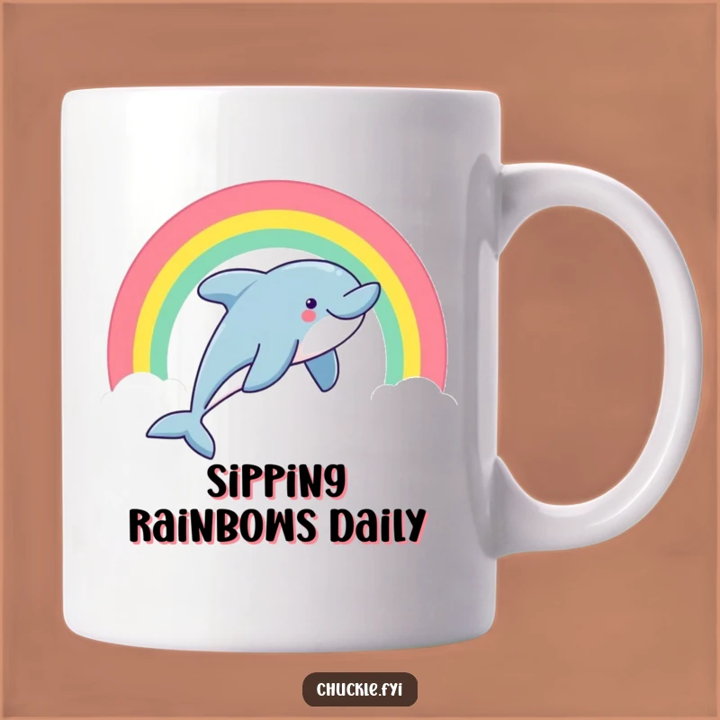 Funny Dolphin Rainbow Mug: Joyful Marine Life Gift for Ocean Lovers