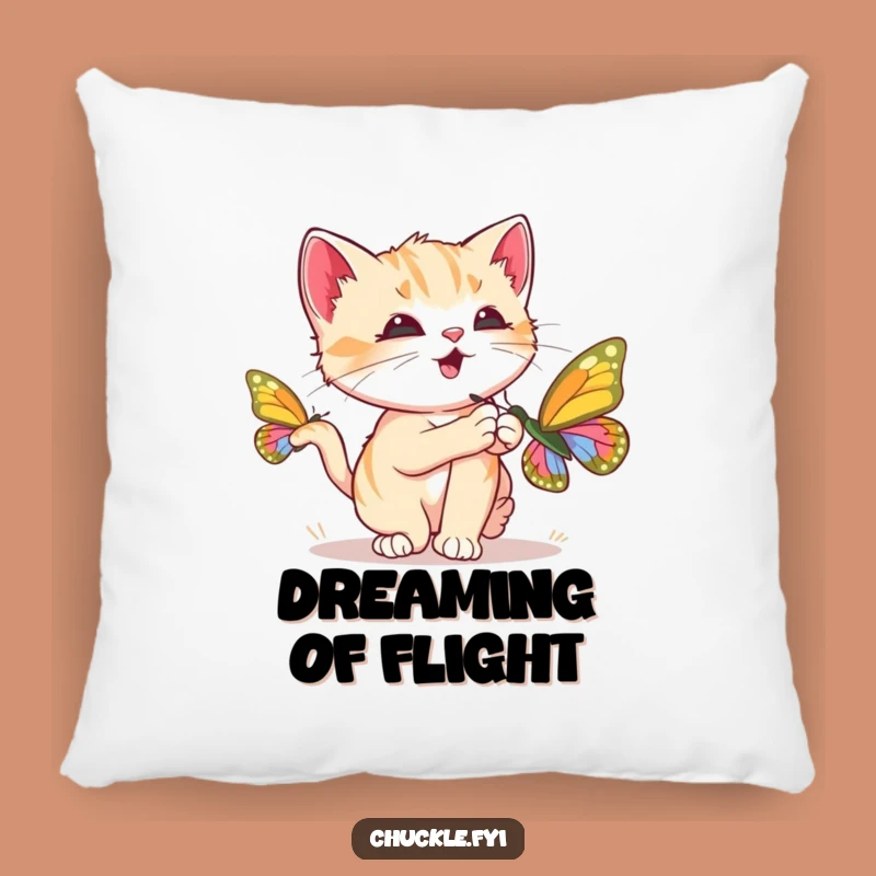 Funny Kitten Pillow: Cozy Purrs, Butterfly Chase Comfort, Adorable Funny Gift