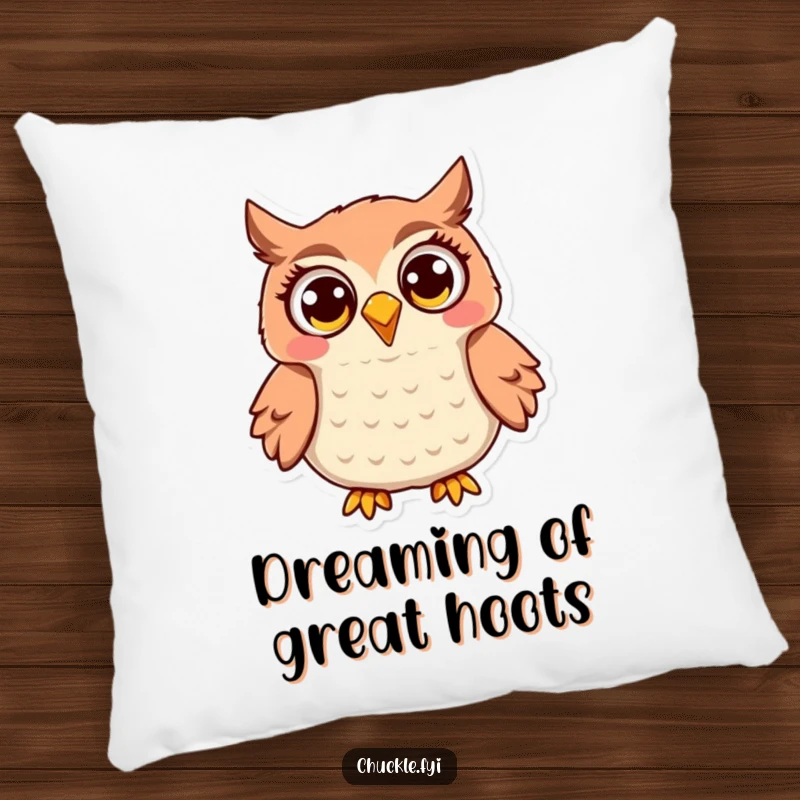 Funny Owl Pillow: A jovial owl with wide, expressive eyes, in a delightful hoot, offering plush, funny comfort.