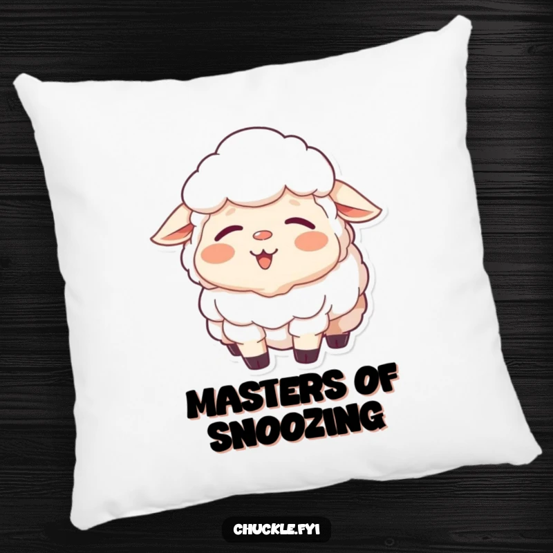 Funny Sheep Pillow: A sleepy sheep yawning with a wide, happy, contented smile, offering plush, funny comfort.
