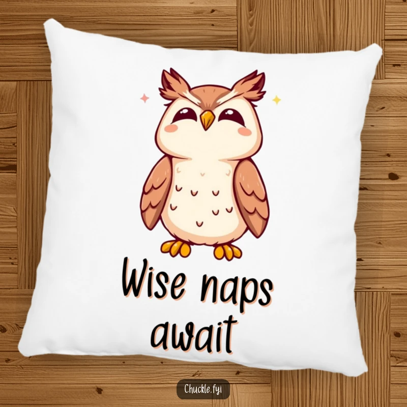 Funny Kawaii owl pillow featuring a cute owl tilting its head back, joyfully hooting with eyes closed, perfect for cozy wisdom.