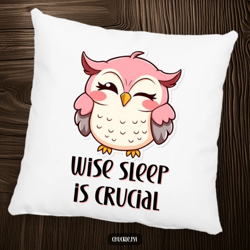Funny owl pillow featuring a cheerful owl winking with a sideways grin, perfect for sofa decor.