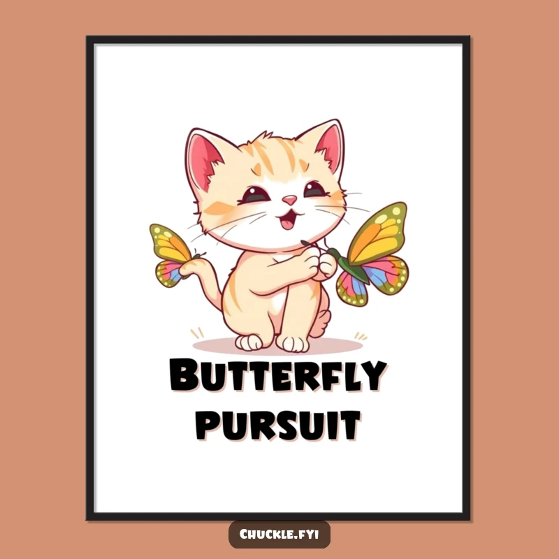 Funny Kitten Digital Art: Butterfly Chase Joy, Instant Funny Gift Download