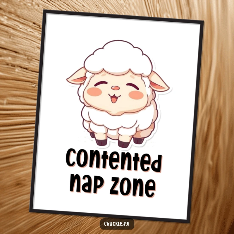 Funny Sheep Digital Art: A sleepy sheep mid-yawn, displaying a happy, contented smile, perfect for digital display.