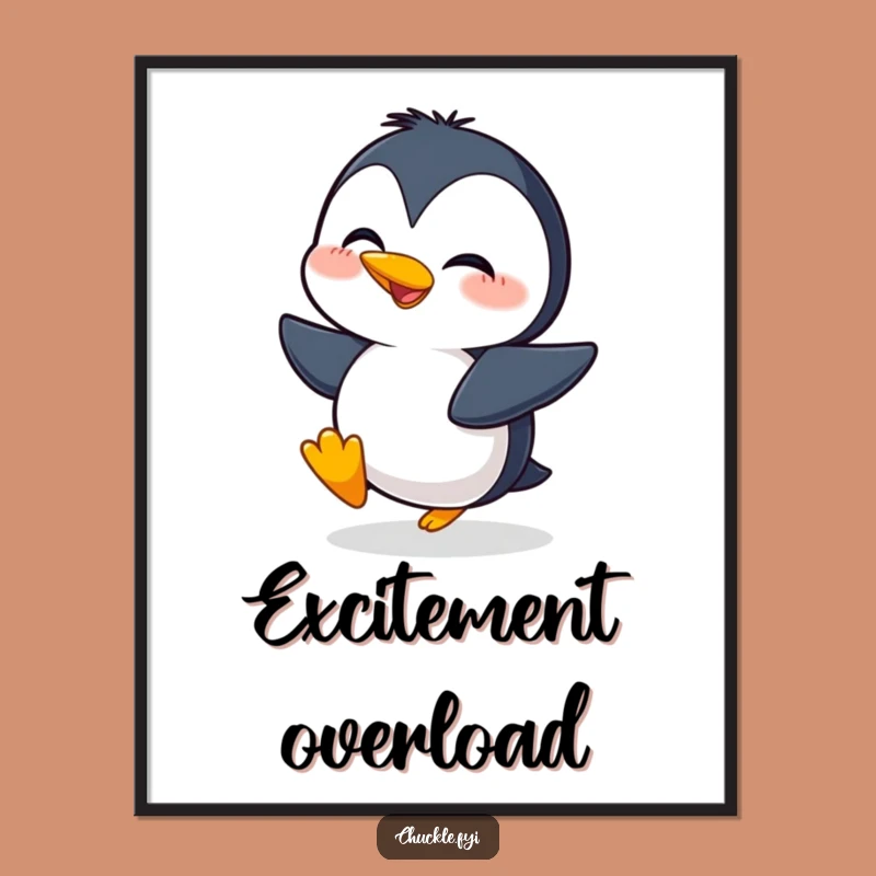 Funny Giggling Penguin Digital Art - Exaggerated Excitement Printable Art for Joy