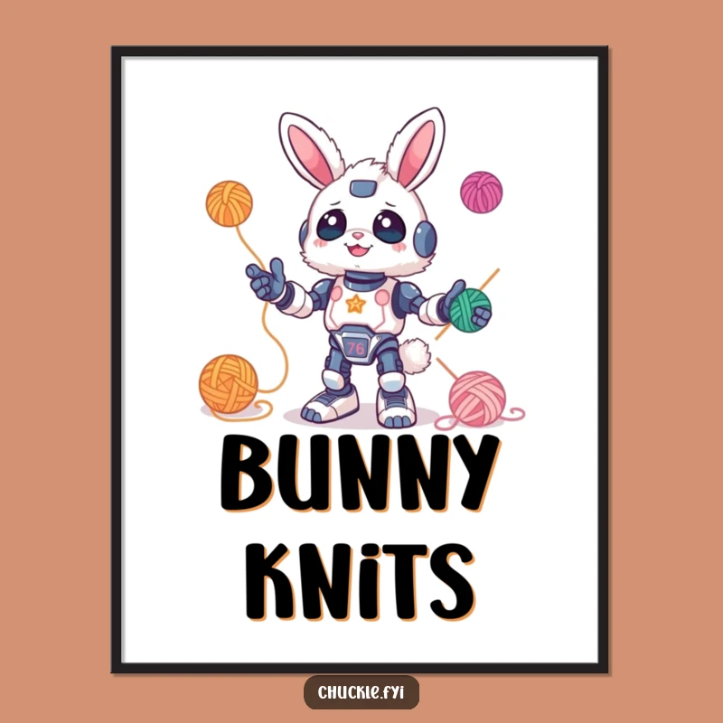 Funny Bunny Robot Juggling Yarn Digital Art: Printable Whimsy and a Memorable Funny Gift