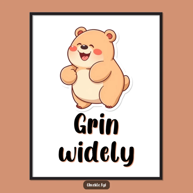 Funny Chubby Bear Digital Art: Glee-Filled Rolling Bear Print, Instant Happy Gift