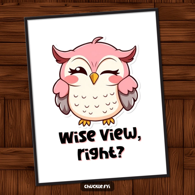 Funny owl digital art of a happy owl winking with a mischievous grin, downloadable for screens.