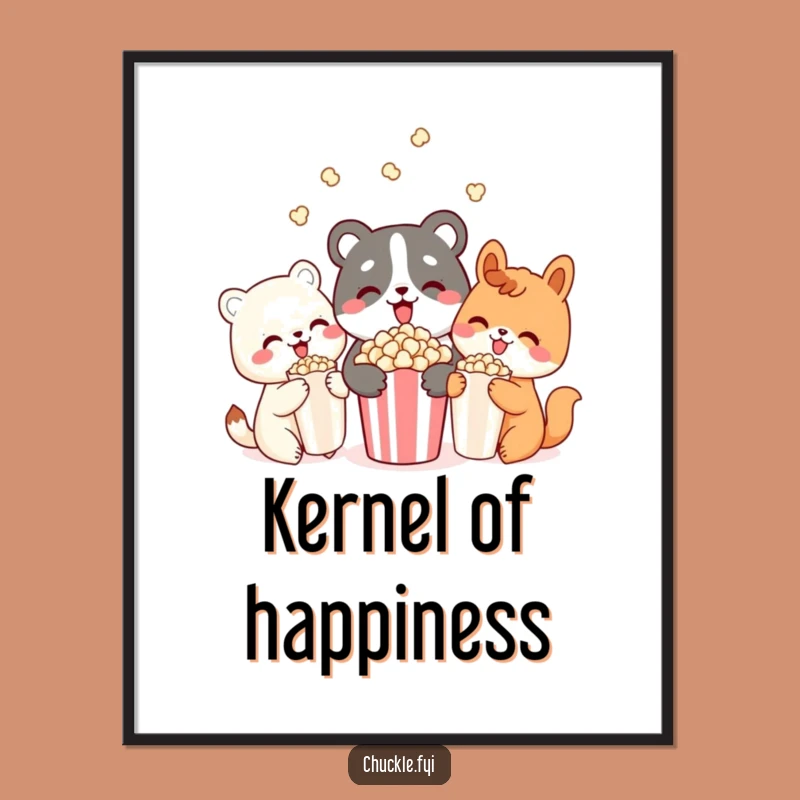 Funny Popcorn Pals Animal Digital Print: Delighted Friends Art, Snack Humor, Gift