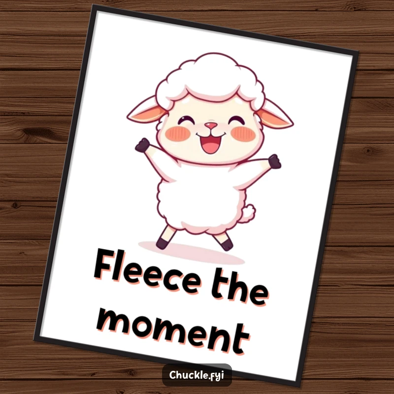 Funny Sheep Digital Art Print of a joyful cartoon sheep, rosy cheeks, doing a silly, wobbly dance, for immediate cheerful decor.