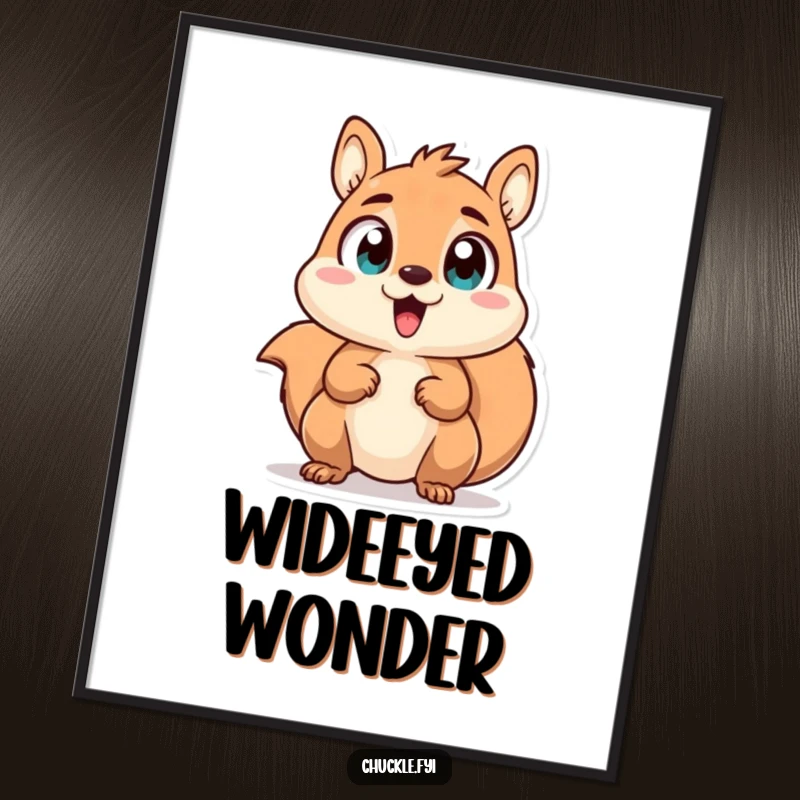 Funny digital art print of a chattering squirrel character with wide, excited eyes, full of vibrant, playful energy.
