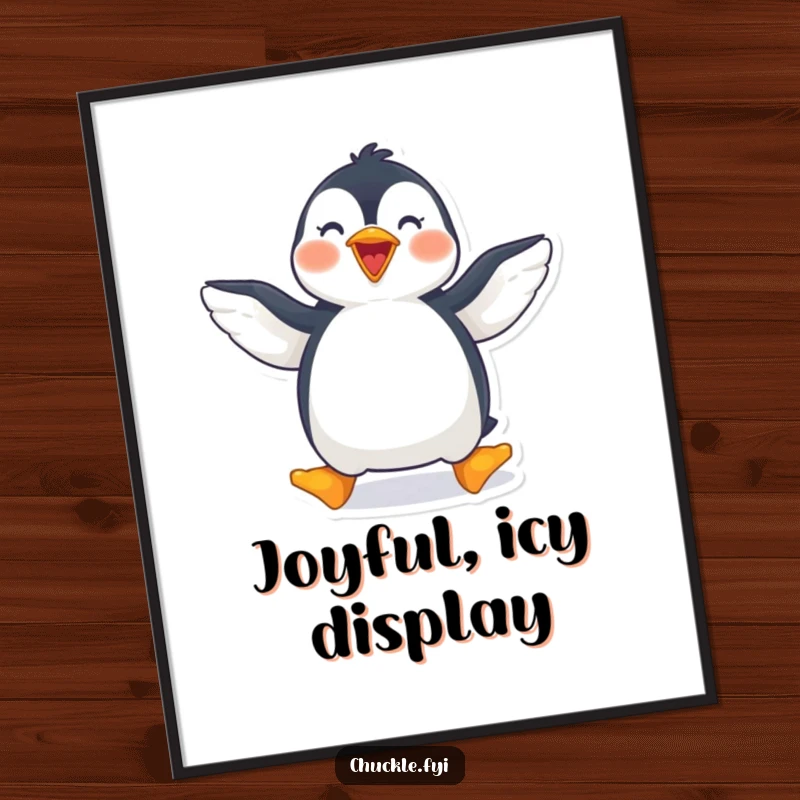 Funny penguin digital art of a joyful penguin waddling with wings spread wide, downloadable for screens.