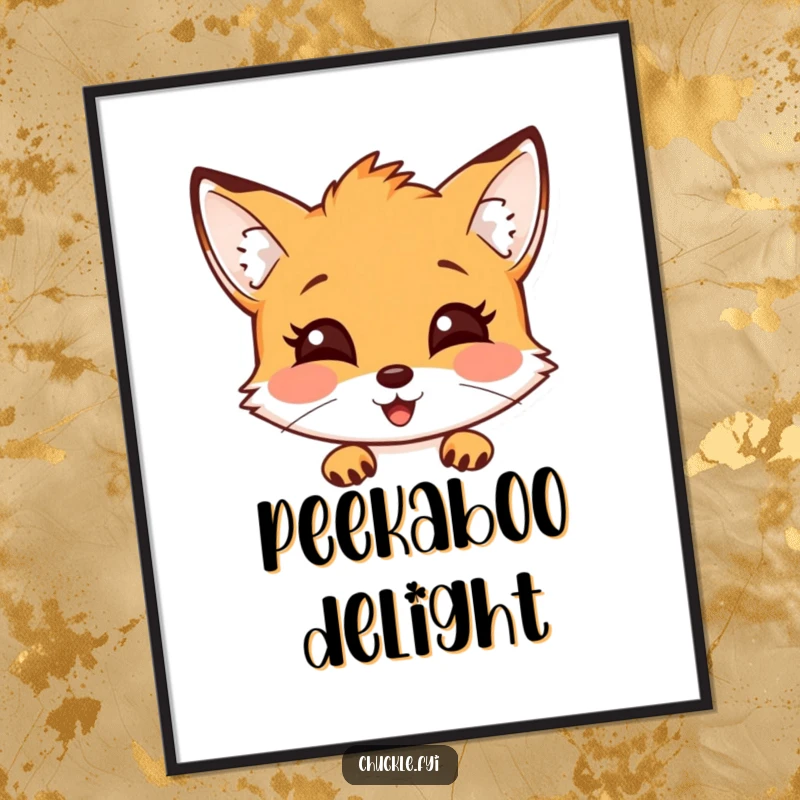 Funny fox digital art of a curious fox peeking out with a delighted expression, downloadable for screens.