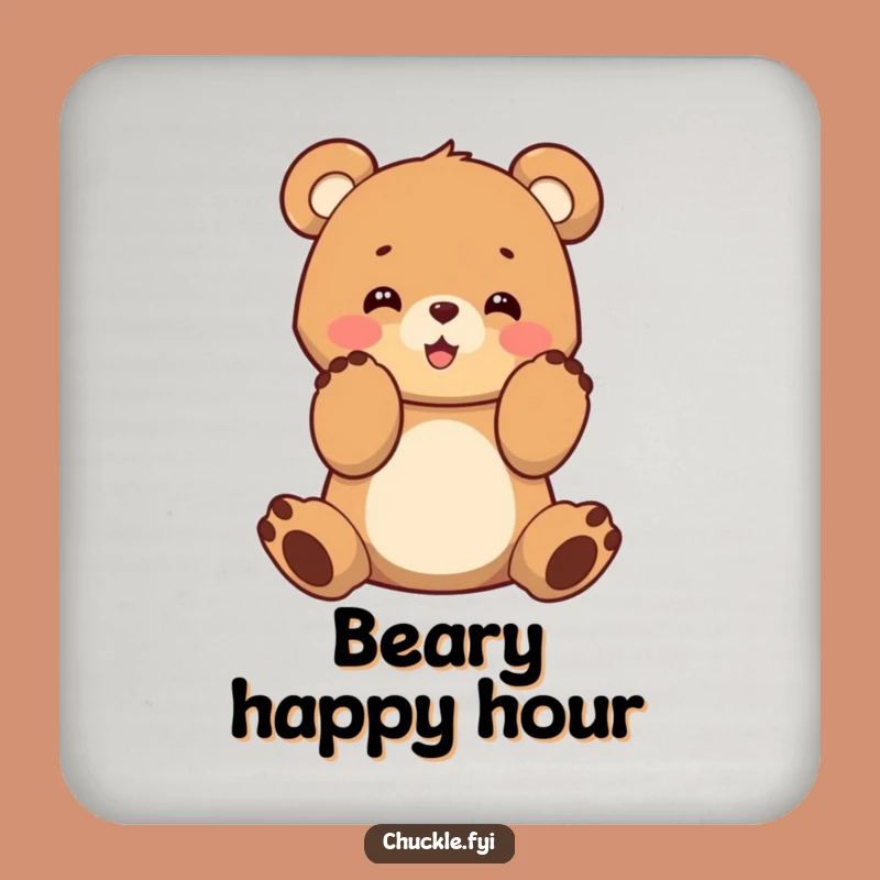 Funny Bear Cub Clapping Drink Coaster: Add Pawsitive Vibes to Your Table