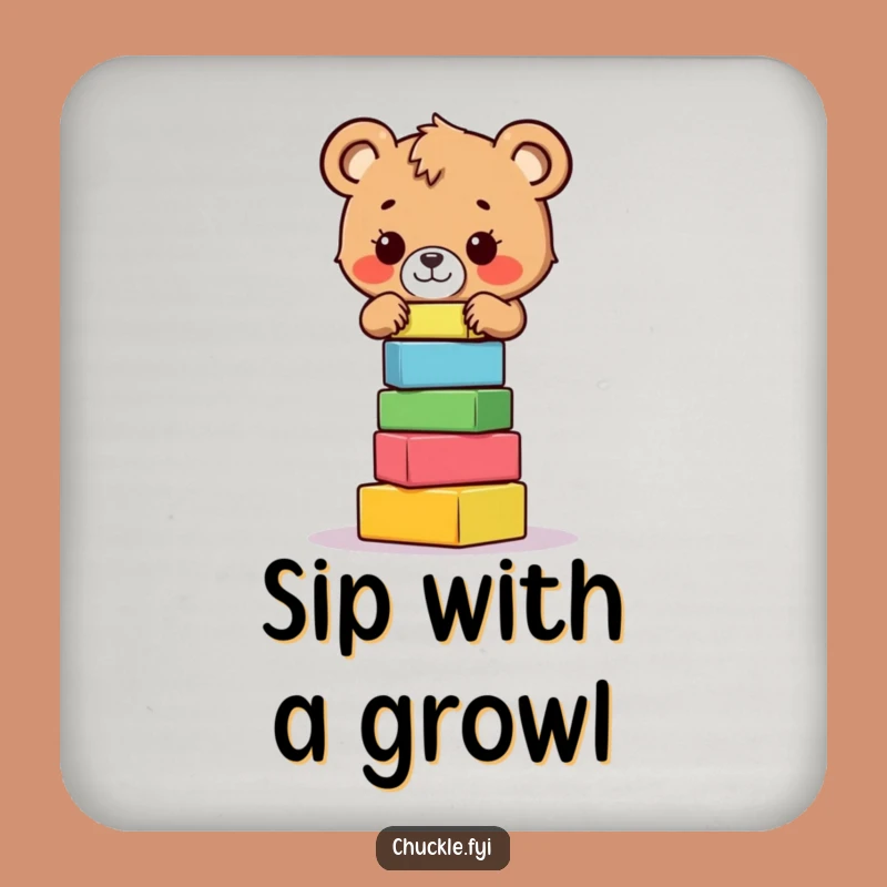 Funny Bear Cub Coaster: Balancing Blocks Art, A Small but Funny Gift