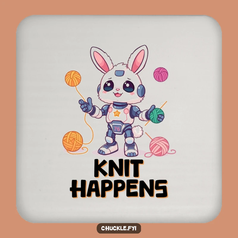Funny Bunny Robot Juggling Yarn Coaster: Protect Surfaces with Whimsical, Funny Gift Flair
