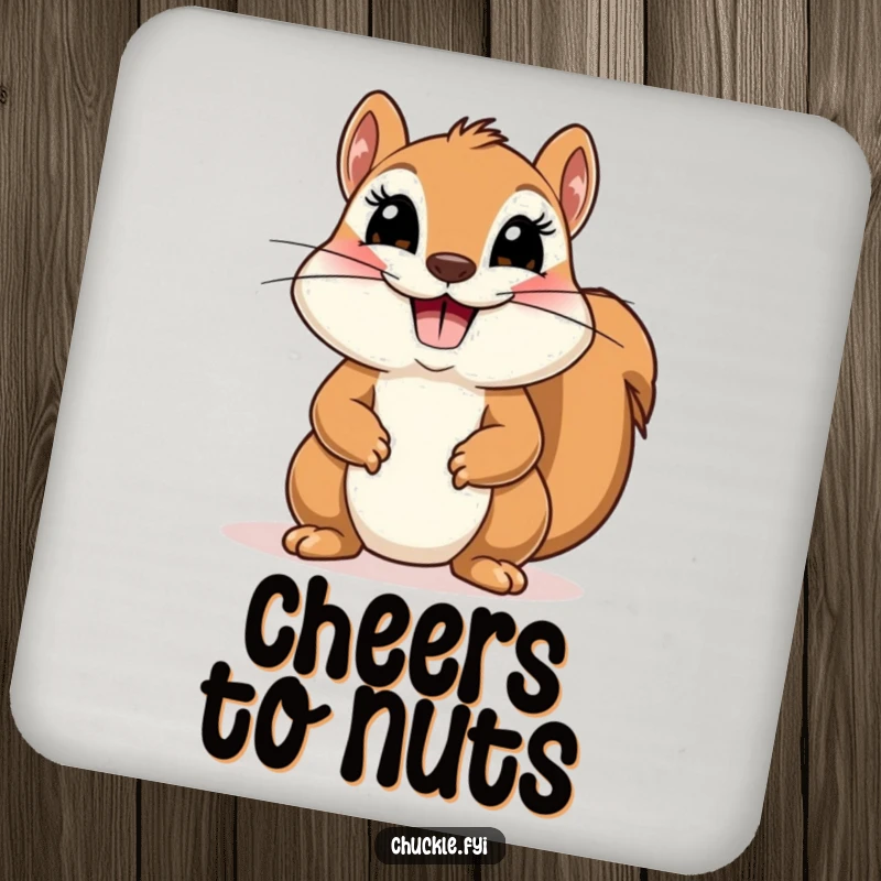 Funny coaster with a cute squirrel character doing a comical, theatrical bow with a huge smile, adding playful charm.