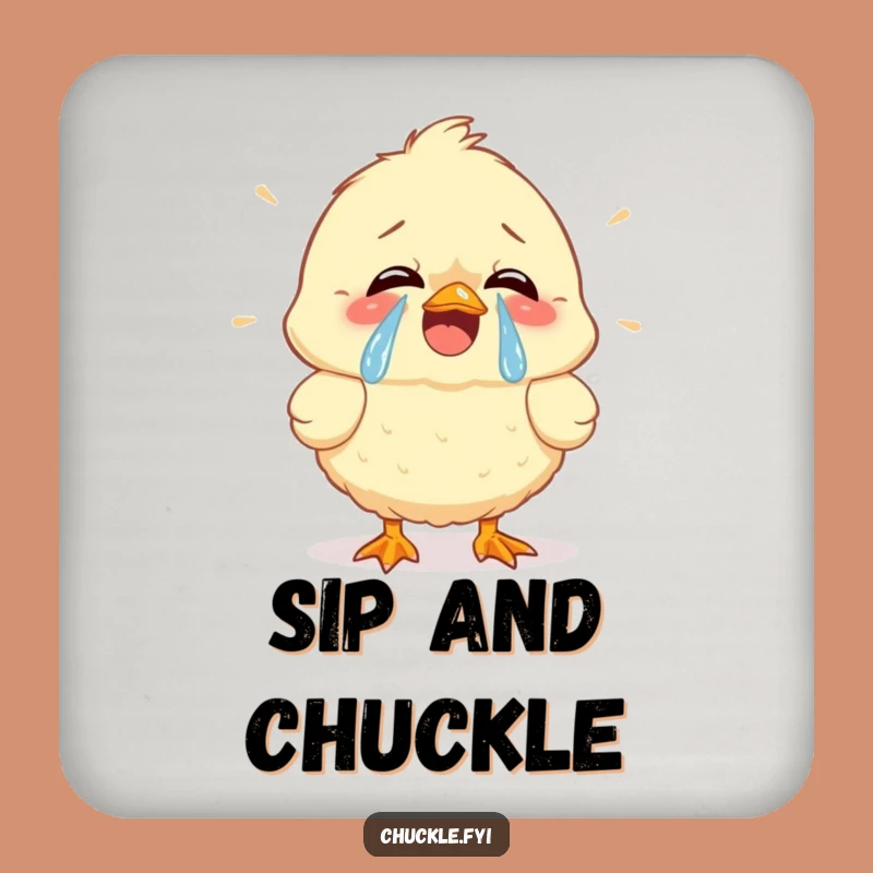 Funny Chick Cracking Up Coaster - Hilarious Tears of Joy Drink Protector