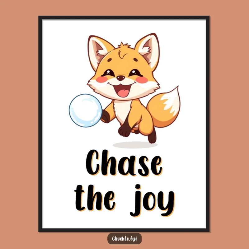 Funny Fox Bubble Poster - Art Playful Cub Grin, Chasing Fun, Wall Art Funny Gift
