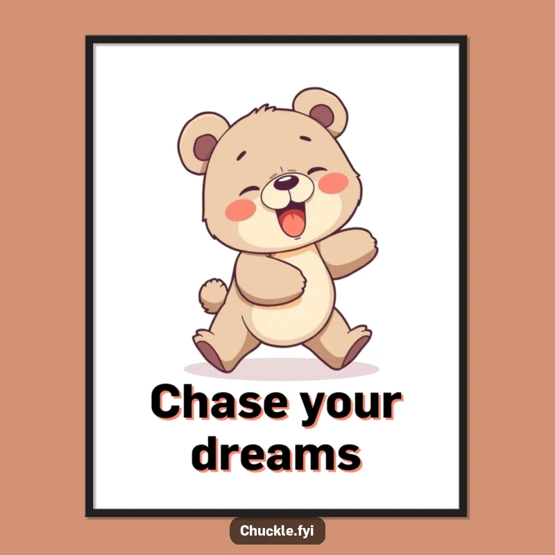 Funny Bear Cub Poster: Giggling Chase Art, Playful Funny Gift Decor