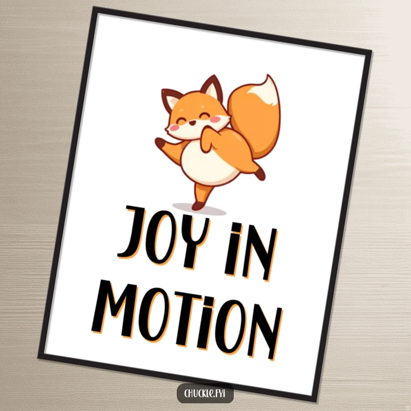 Funny fox poster of a playful fox doing a cartwheel, tail wagging with pure enthusiasm, bringing vibrant energy.