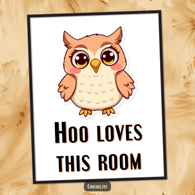 Funny Owl Poster: A jovial owl with large, wide eyes, captured in a joyous hoot of delight, perfect wall art.