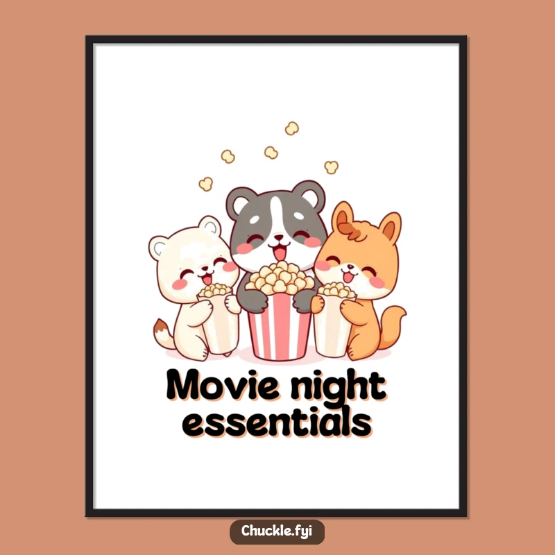 Funny Popcorn Pals Animal Poster: Delighted Friends Art, Snack Humor, Gift