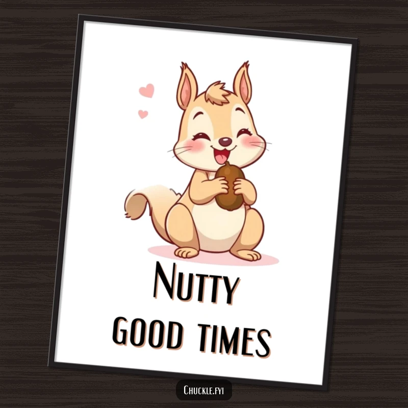 Funny poster of a mischievous squirrel chattering happily while holding a nut, creating a visually amusing and energetic piece of art.
