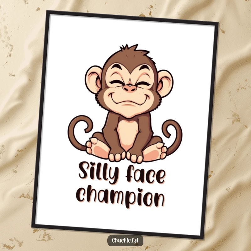 Funny monkey character making a comical grimace on a wall art poster, guaranteed to amuse.