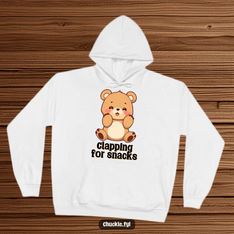 A soft and warm hoodie with a funny bear cub character giving an enthusiastic paw clap.