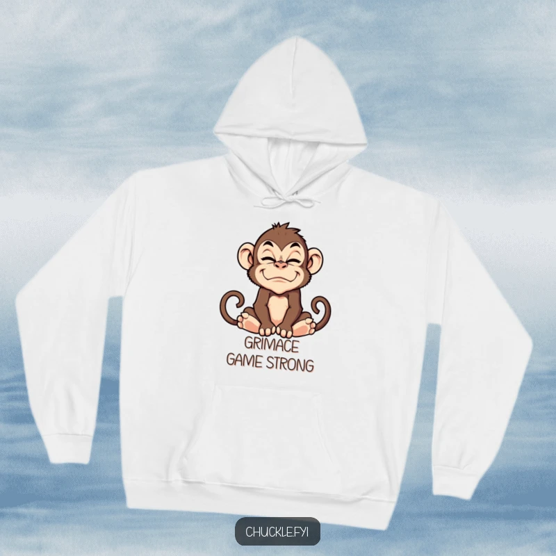 Soft and warm hoodie featuring a funny monkey character making a ridiculous and funny grimace.