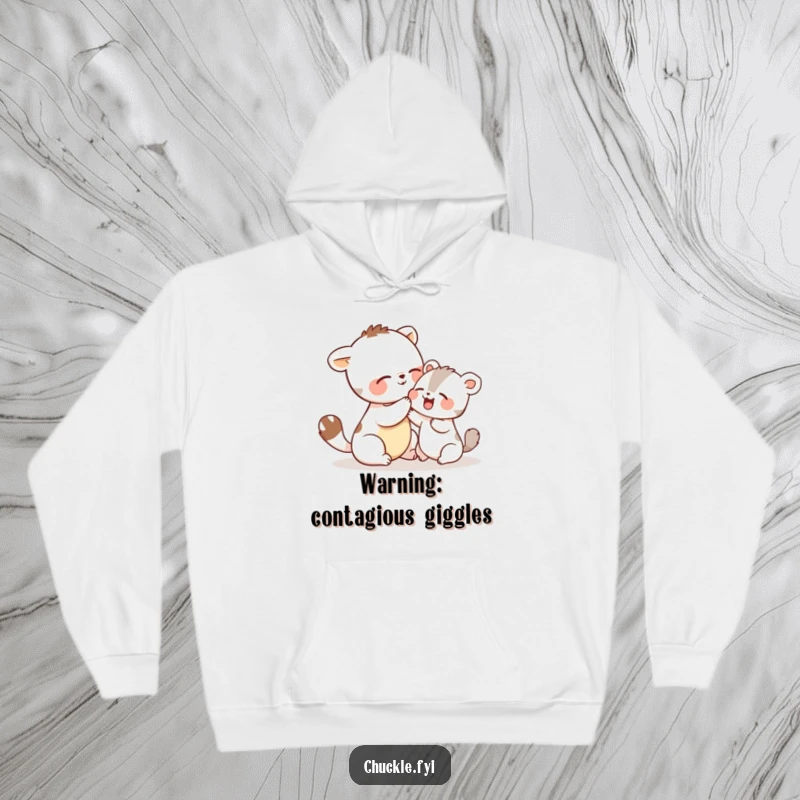 Funny hoodie illustrating two cute animals engaged in a playful tickle fight, their faces alight with shared giggles and infectious happiness.
