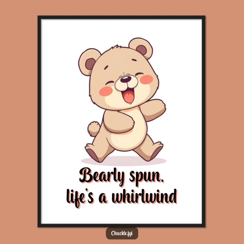 Free Printable Wall Art: Giggling Bear Cub Tail Chase, Whimsical Downloadable Decor!