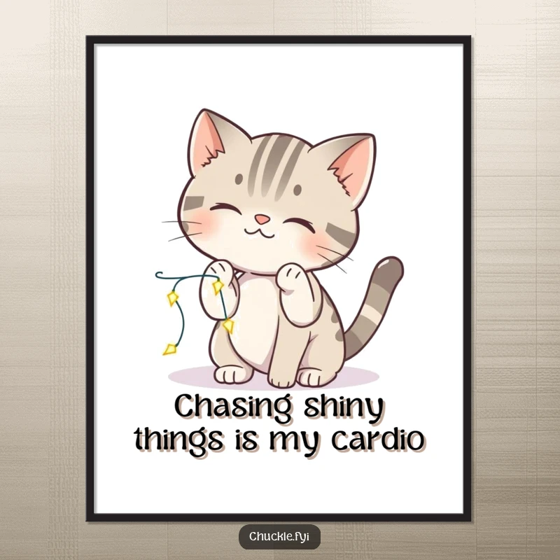 Funny Free Printable Wall Art: A curious cat playfully batting at a string of tiny, sparkling lights, creating a magical atmosphere!