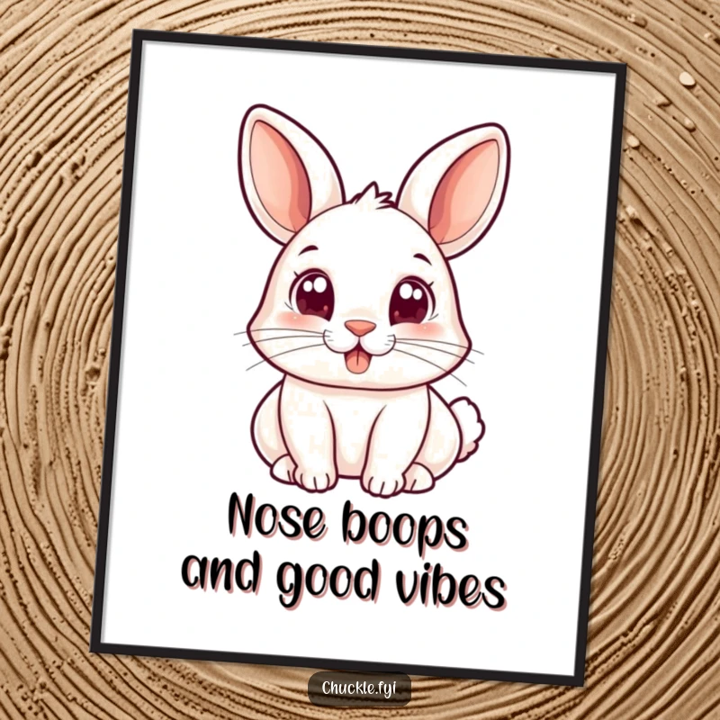 Funny Free Printable Wall Art: A small rabbit with wide, joyful eyes bopping its nose, perfect for cute decor.